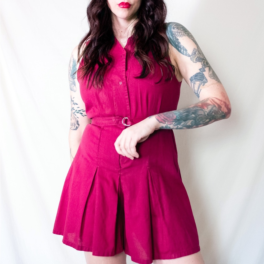 Vintage 1950s Gym Suit Belted Shorts Romper